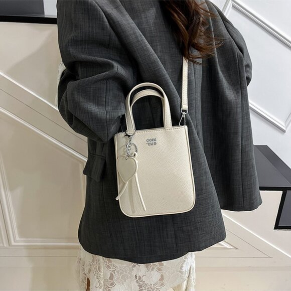 Chic Structured Mini Vertical Tote with Heart Charm - Picture 7 of 12